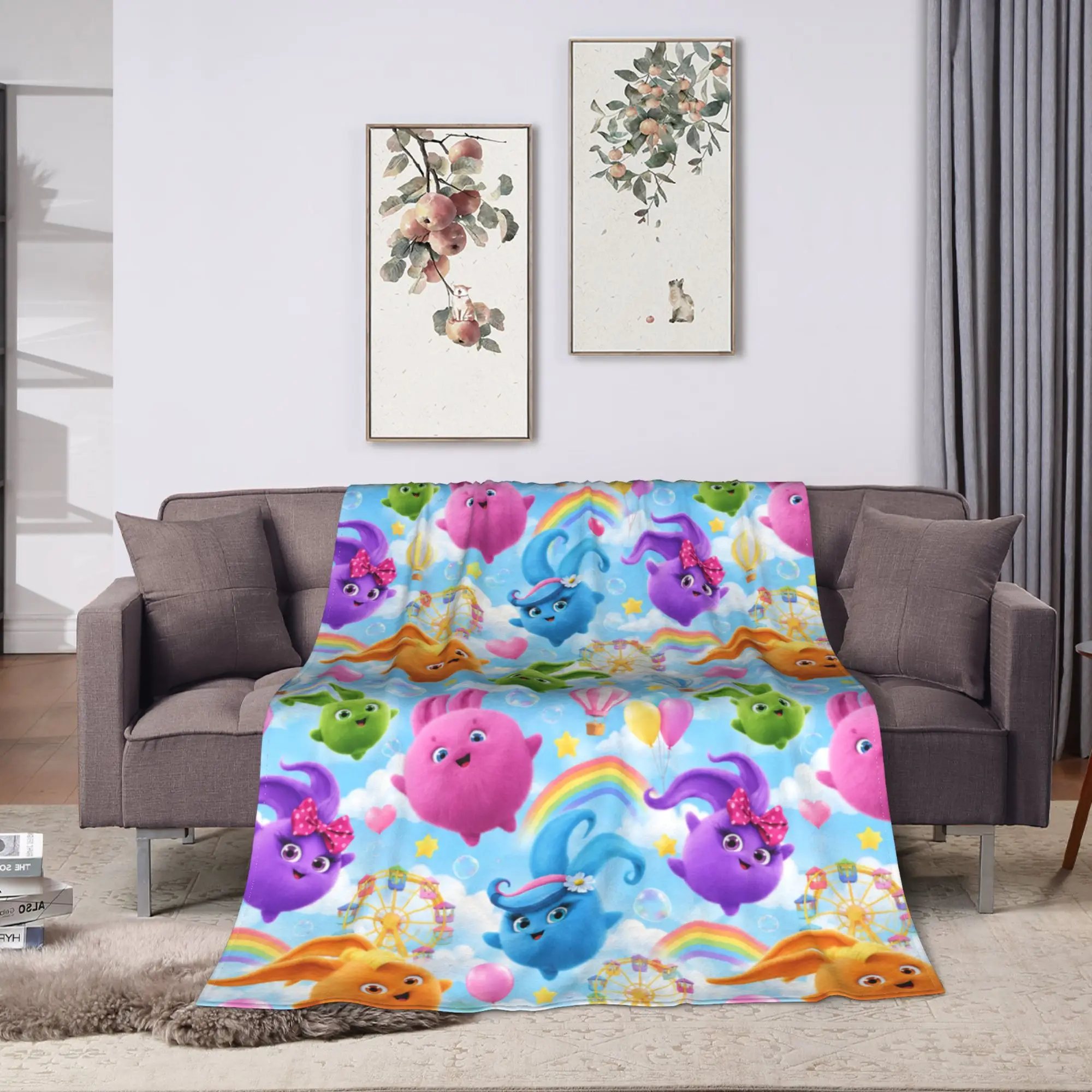 Sunny Bunnies Rainbow Balls Warm Soft Blankets Plush Throw Blanket Fashion Couch Chair Flannel Bedspread Sofa Bed Cover