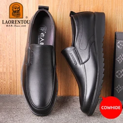 LAORENTOU genuine leather breathable business casual leather shoes, men's soft leather soft sole leather shoes, black/brown