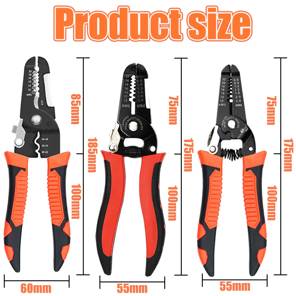 185 مللي متر تجريد العقص كماشة سلك متجرد متعدد الوظائف حلقة Crimpper كهربائي تقشير شبكة كابل المتعرية أدوات