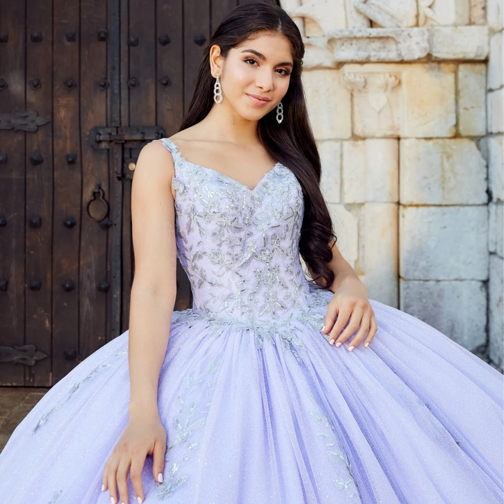 Lorencia-vestido de quinceañera azul, vestido de baile con apliques de espagueti, cuentas de encaje, vestido dulce mexicano 16, cumpleaños, graduación, YQD197