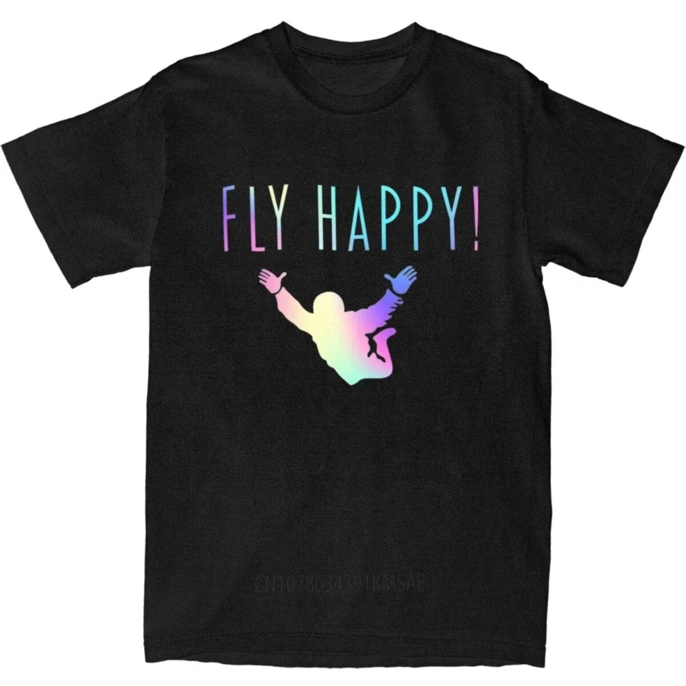 Skydive Fly Happy Colorful Skydiving Shirt Accessories Men Women Cotton Awesome Skydiver Parachuting Tees Short Sleeve Clothing