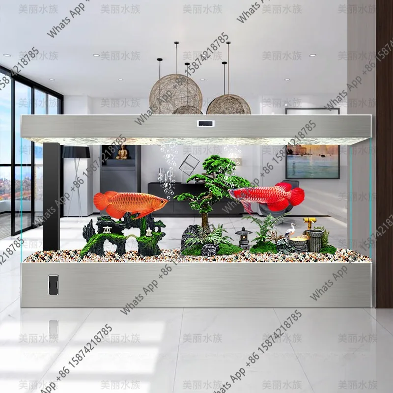 

J Household Fish Tank Living Room Ultra-white Glass Large Water-free Floor-to-ceiling Integrated Aquarium Goldfish Tank