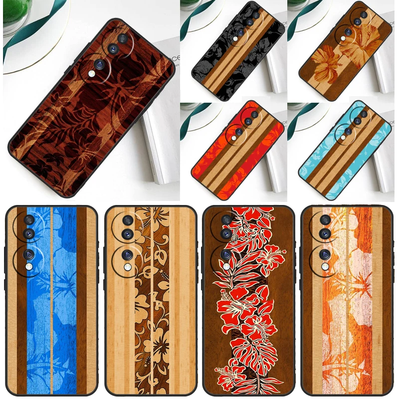 Hawaiian Faux Wood Surfboard Case For Honor Magic 7 Lite 5 6 Honor 200 Pro 50 70 90 Lite X9a X8a X8 X9 X8b X9c X9b Cover