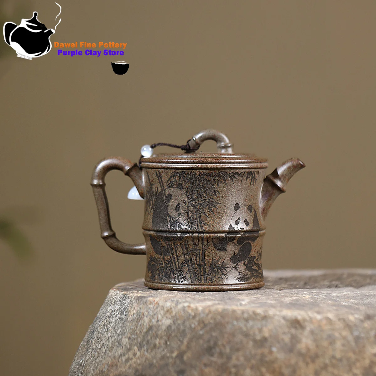 Yixing purple clay teapot, original ore, wood fired agarwood mud, panda bamboo section, Kung Fu tea set, Chinese teapot