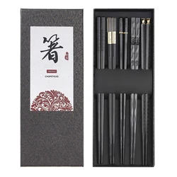 5 Pairs Reusable Japanese Chopsticks,Premium Black Fiberglass Lightweight Non-slip Chop Sticks Gift Set ,For Eating Sushi Ramen