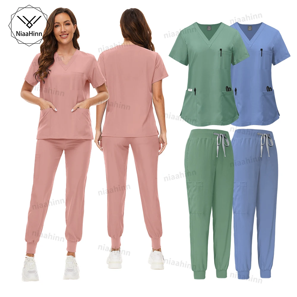 Medical Surgery Work Wear Scrub Sets Short Sleeve Tops+Pants Nursing Uniforms Women Pet Shop Veterinary Doctor Multicolor Scrubs