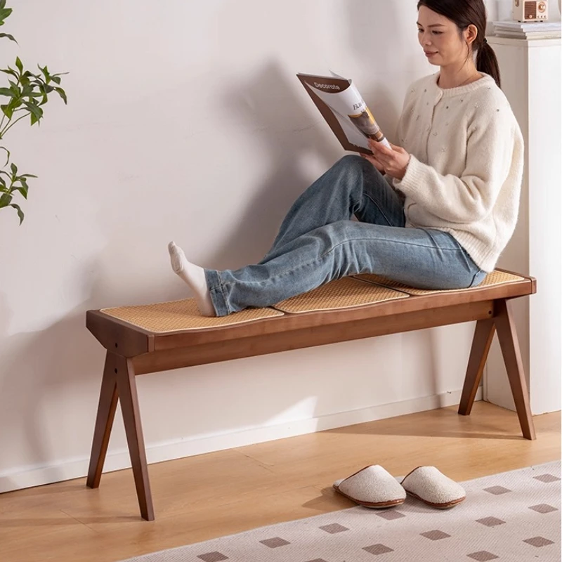 

Chandigarh Rattan Bench Entryway Shoe Bench Long Wood Dining Table Stool for Living Room Minimalist Bedroom Footrest Stools