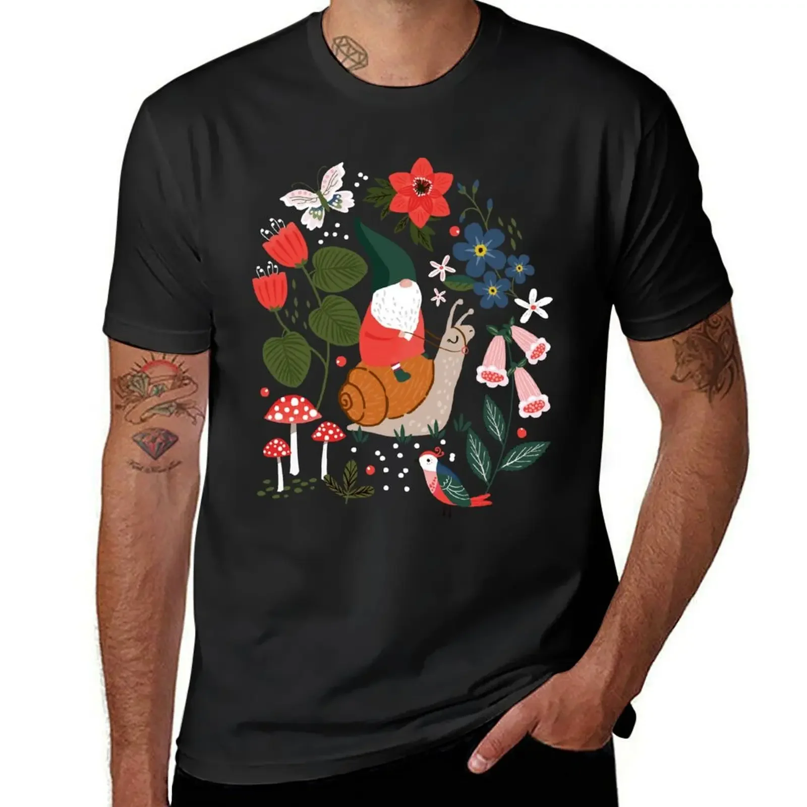 

Whimsical garden gnome riding snail T-Shirt topping cheap stuff slim fit t shirts for men