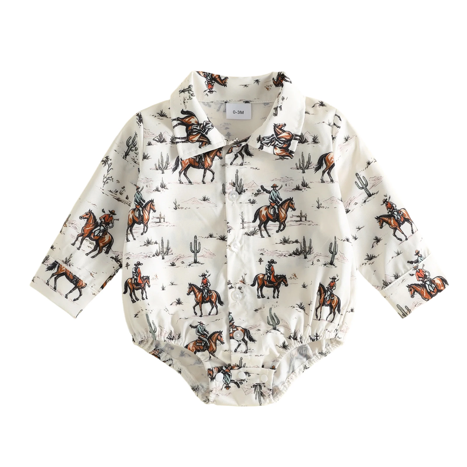 Baby Boy Romper Long Sleeve Horse Cactus Print Fall Bodysuit Casual Clothes