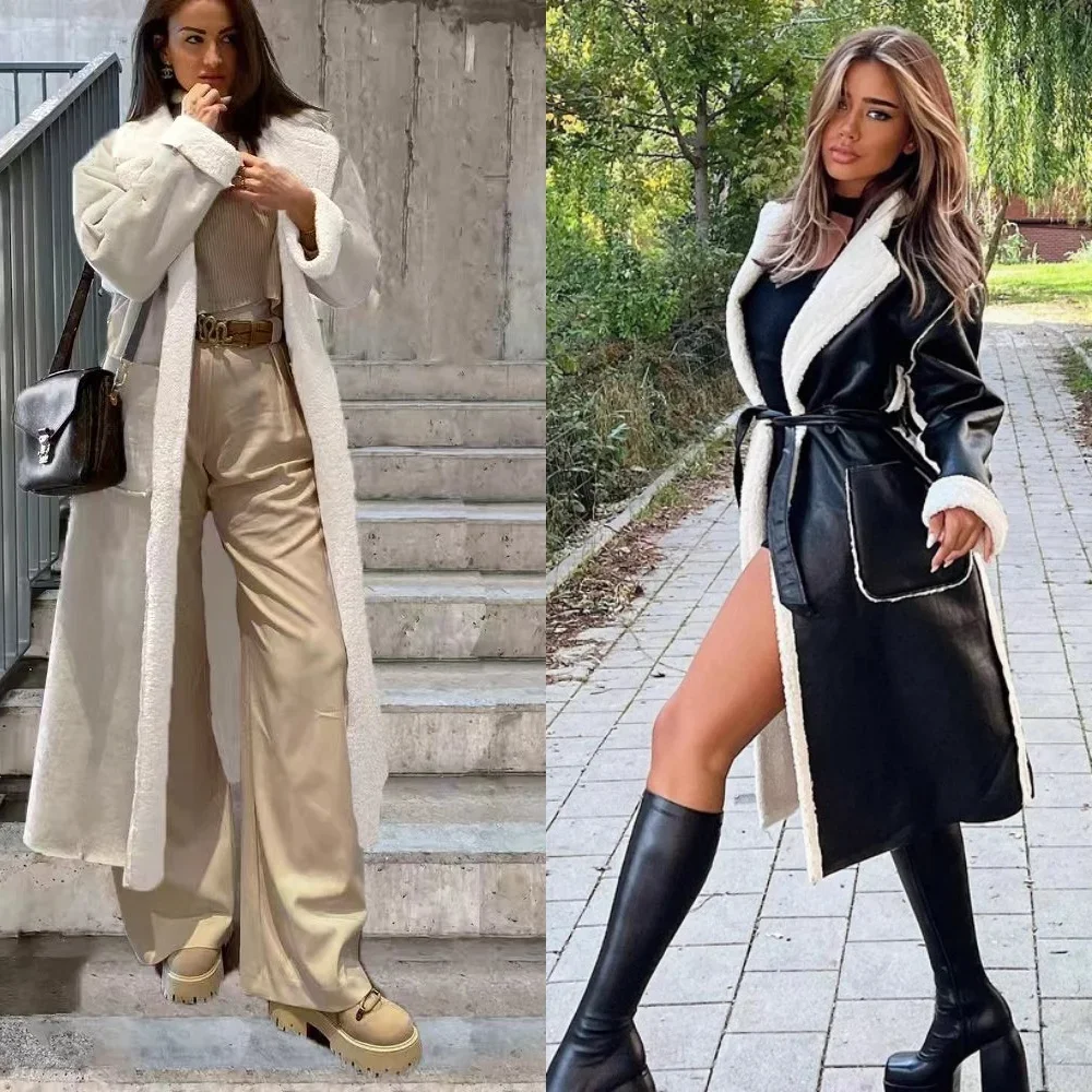 

2024 Europe and The United States Autumn and Winter New Casual Leather Thickened Trench Coat INS Loose Fashion Coat Women