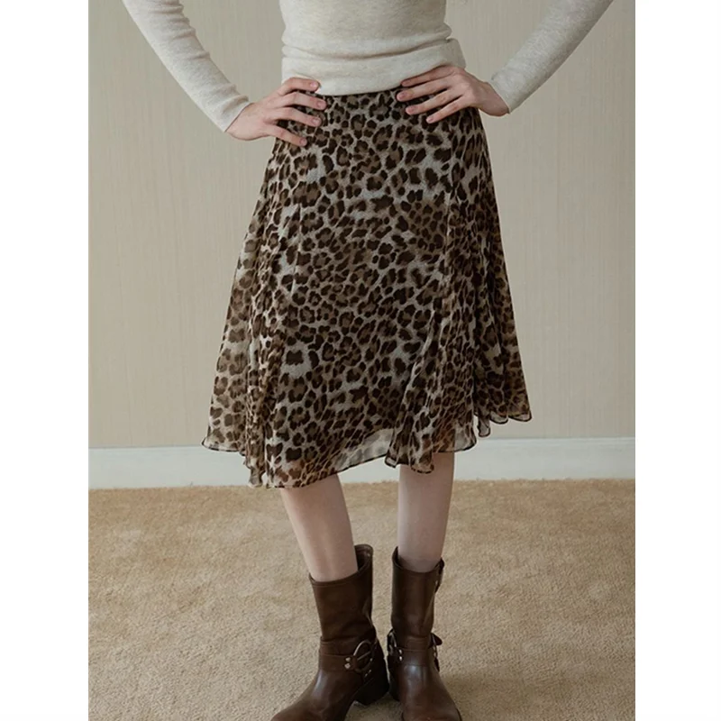 

Винтажная женская юбка с леопардовым принтом, плиссированная, с оборками, длиной до колена, А-силуэт, элегантная, из тюля, для вечеринок