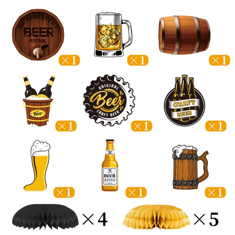 Suministros para fiesta cerveza Oktoberfest, 9 paquetes, decoración panal con temática bávara, accesorio acento