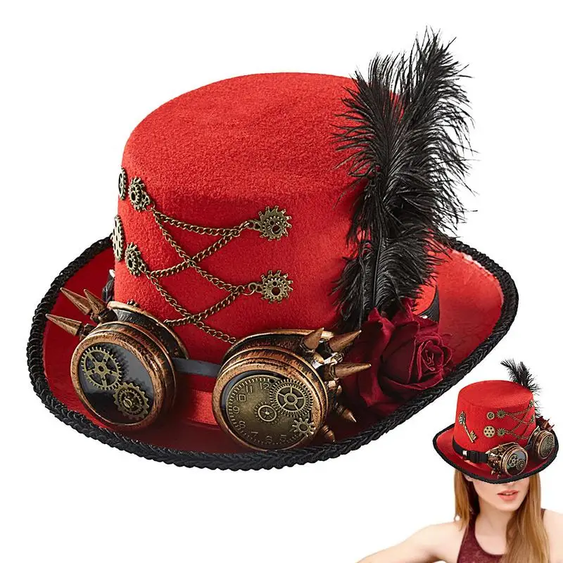 Gothic Steampunk Top Hats Gothic Costume Carnival Unisex Top Hats With Goggles Steampunk Accessories With Removable Glasses For