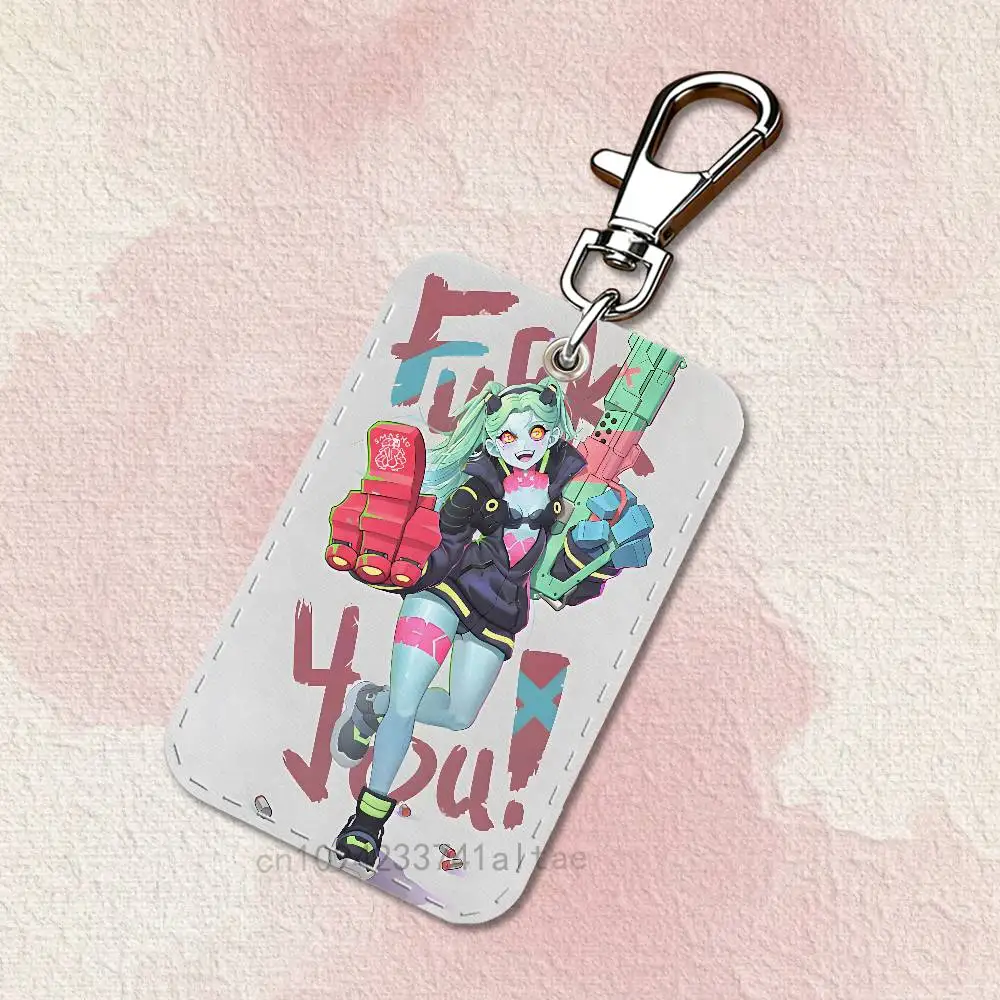 Rebecca C-Cyberpunk E-Edgerunners Rectangle Card Case Leather Card Holder Keychain Key Ring Transportation Card Case - view 4