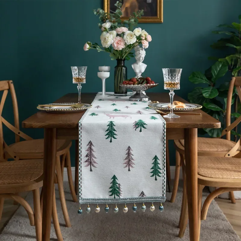 

Xmas Elk Table Path,Christmas Tree Table Runner Winter Holiday Dining Cloth Placemat New Year Home Kitchen Rustic Decorations