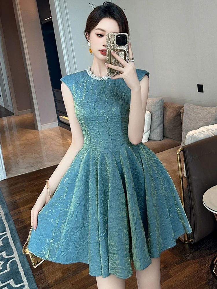 الملابس النسائية الفرنسية Kawaii فستان حفلة عيد ميلاد الحلو الماس اللؤلؤ الذهب مشرق مطوي الكرة ثوب أنثى تاريخ نادي Vestidos