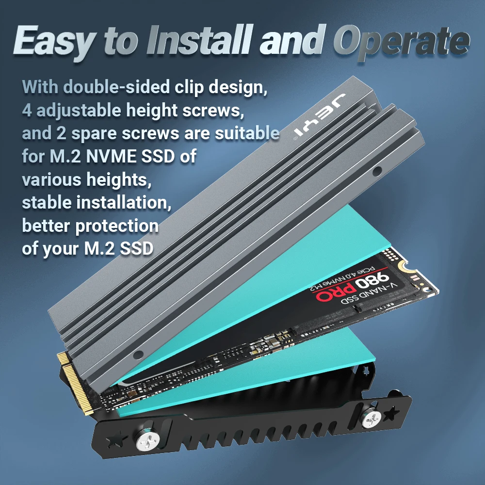 JEYI M.2 SSD Heatsink, NVME NGFF Cooling Aluminum Cooler Radiator with Thermal Silicone pad for PC / PS5 PCIE 2280 ssd icold-007