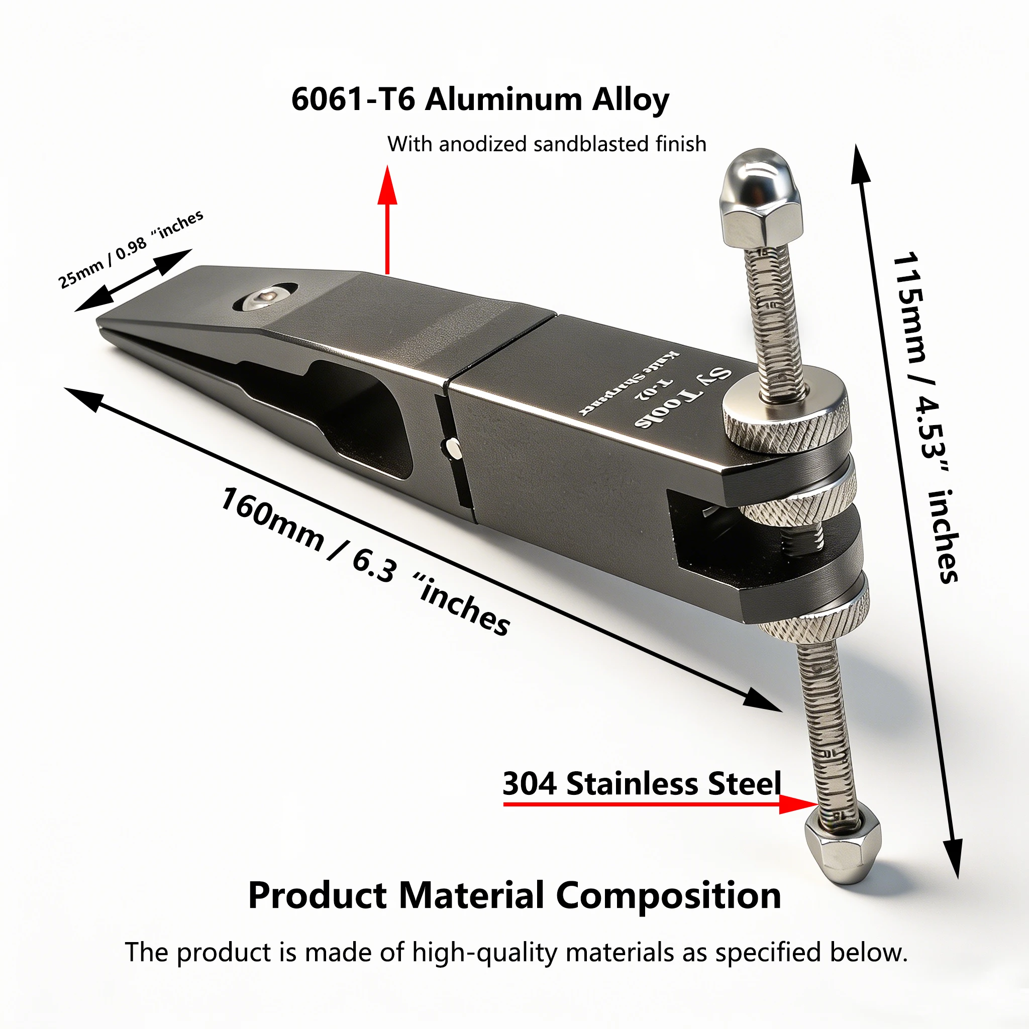 T02 Festwinkel-Messerschärfer Schleifstein – 360 ° Flip-Design, gerändelte Mutter für Feineinstellung, 6061-T6 Aluminium