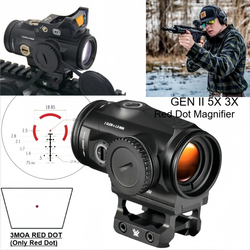 

Тактическая прицел-призма 3X 5X BDC4 с прицелом M1 3 MOA Reflex Red Dot, подходит для крепления на рейку 20 мм для страйкбольной охотничьей винтовки Wargame