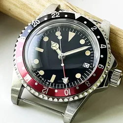 NH34A Movement Vintage Watch GMT Red Needle Waterproof Men's Watch Automatic Self-winding Dome Glass 39mm without chain