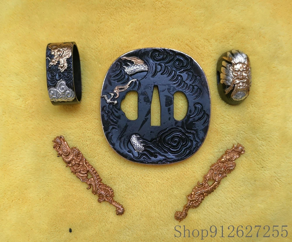 Gold Gilt copper Dragon Tsuba and Fuchi  Menuki For Japanese KATANA WAKIZASHI TANTO