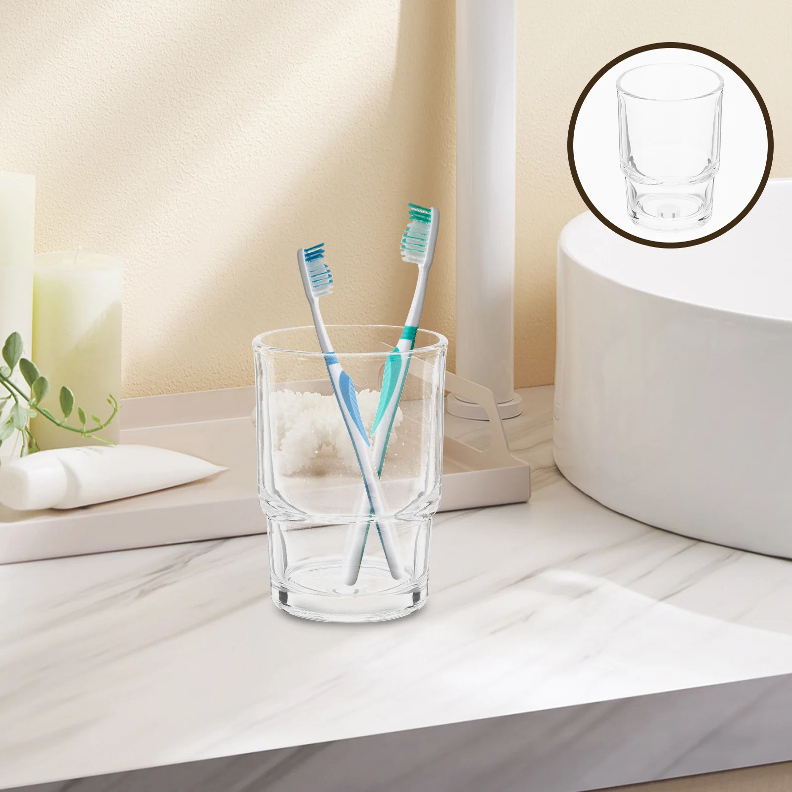 

2Pcs Bathroom Glass Cup for Toothbrush Holder and Rinsing Use Transparent Scratchresistant Quality Finish Longlasting