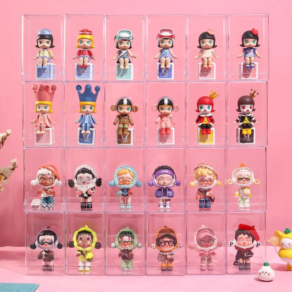 Présentoir de rangement de boîte aveugle mignonne, vitrine de poupée unique pour boîte de rangement Pop Mart, boîte d'exposition transparente anti-poussière à main