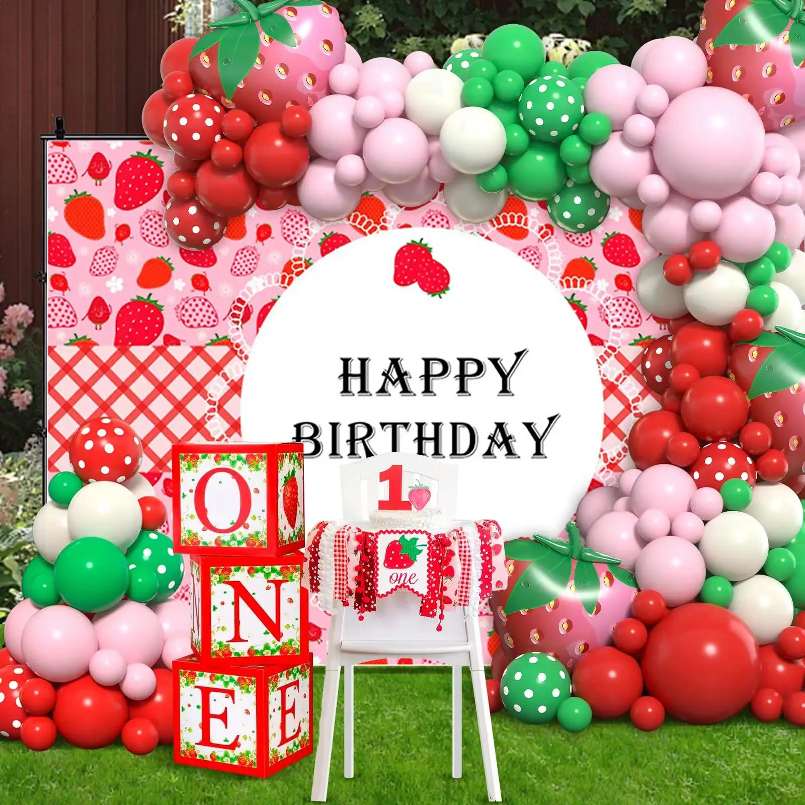 Strawberry Theme Party verde rosa rosso numeri Foil Balloon Garland Arch Kit Kids Birthday Girl Wedding Baby battesimo Decoration