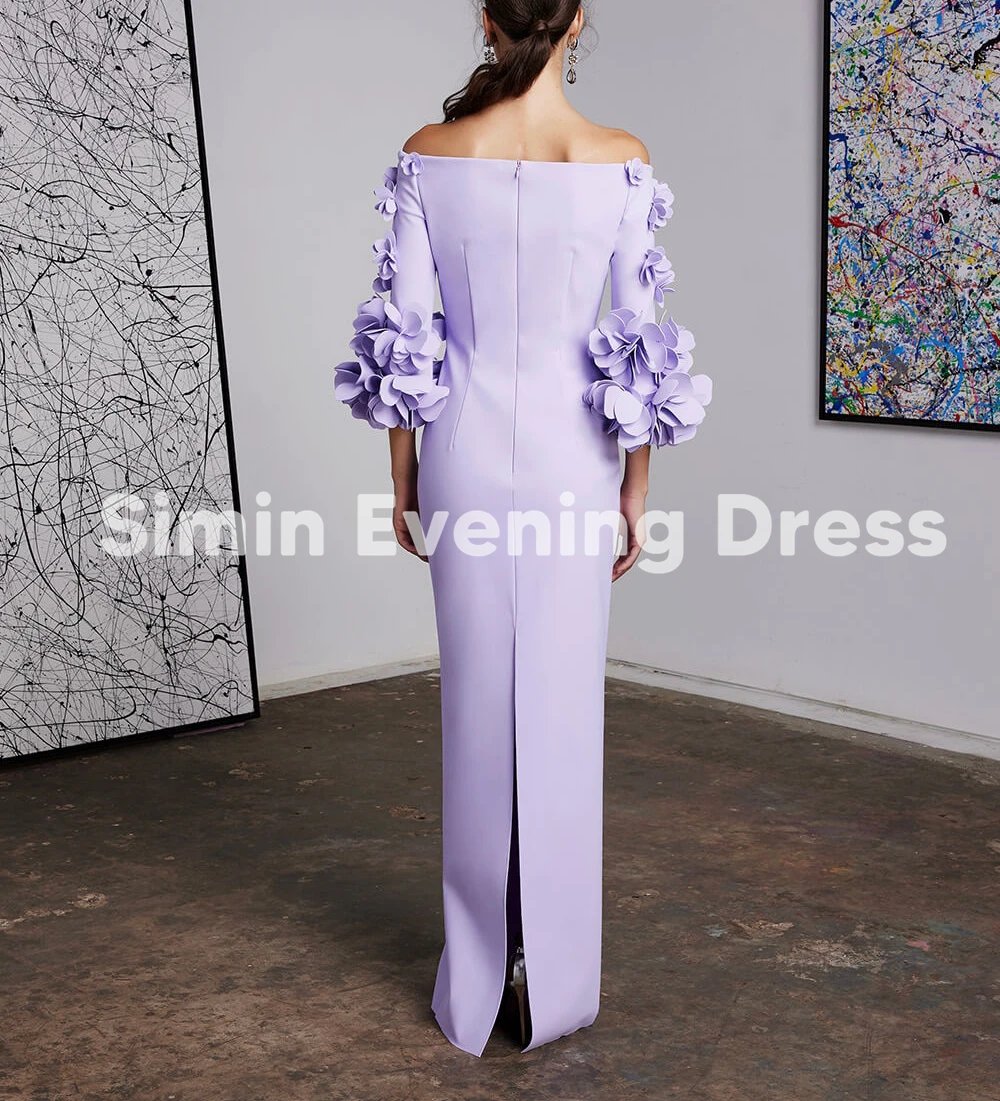 Simin Women's 3D Flowers Boat-neck Straight Evening Dresses With 3/4 Sleeves Floor-Length Formal Elegant Party Dresses 2025