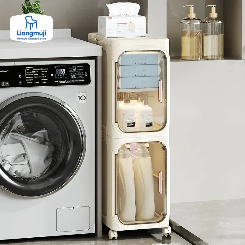 

Household Bathroom Narrow Seam Storage Cabinet, Multifunctional Foldable with Wheels, Dust-proof and Crevice Storage Cabinet