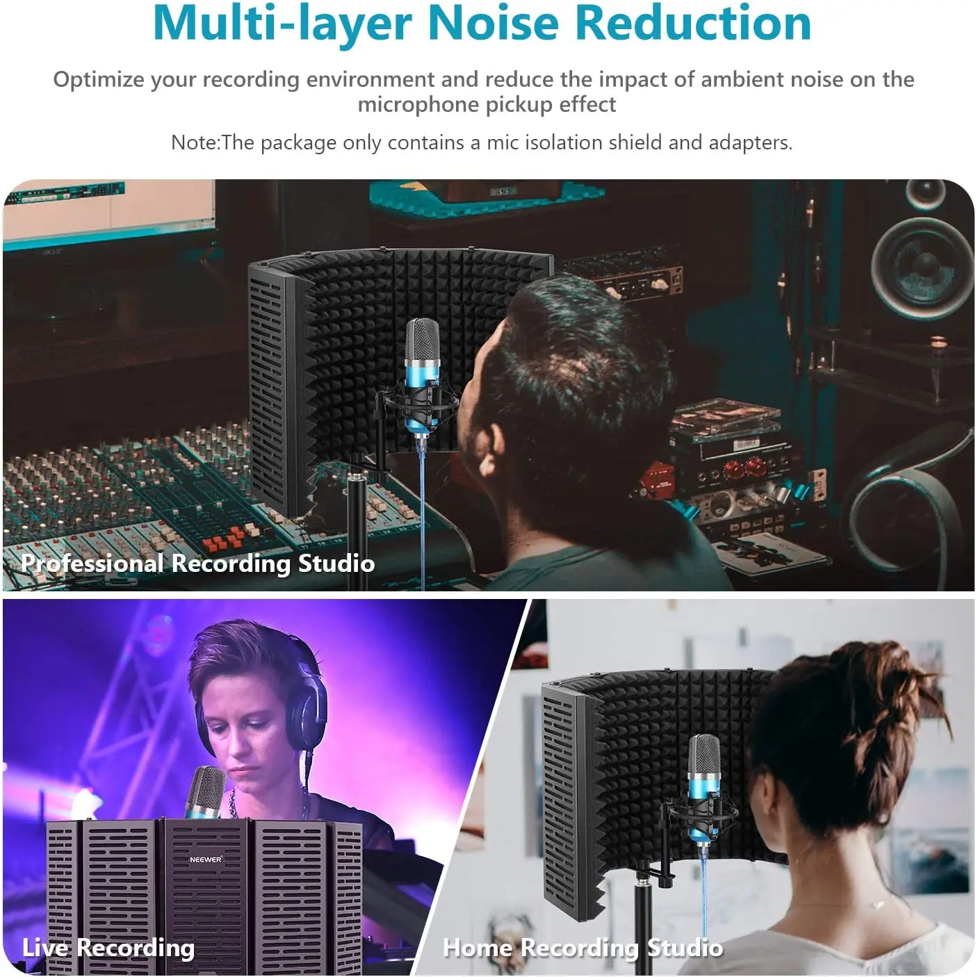 Neewer Pro Microphone Isolation Shield, 5-Panel Pop Filter Compatible with Blue Yeti and Any Condenser Microphone Recording