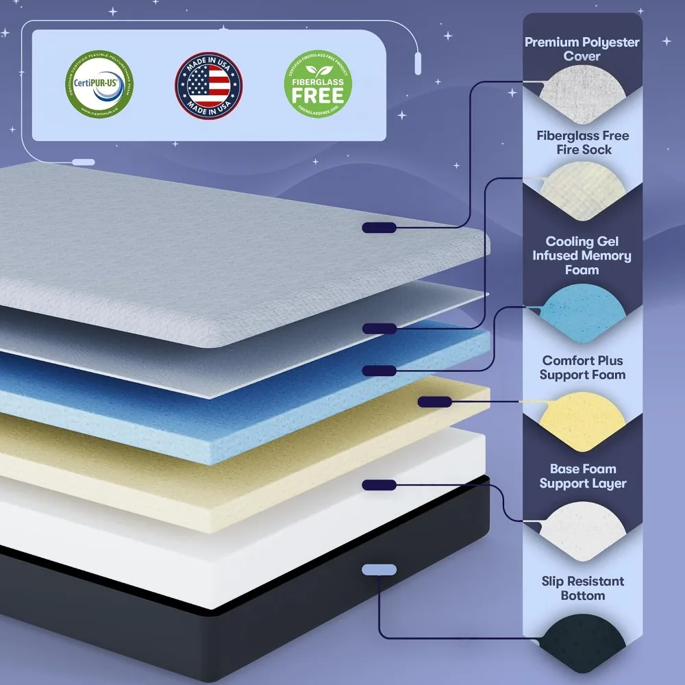 10 Inch Twin XL Gel Memory Foam Mattress in a Box, Cooling Bed, Medium, Made in USA