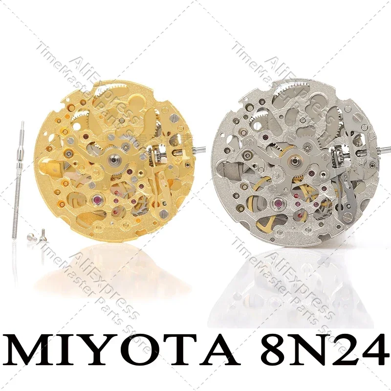 

Japan imported brand new MIYOTA 8N24 skeleton automatic mechanical movement gold silver color watch movement parts