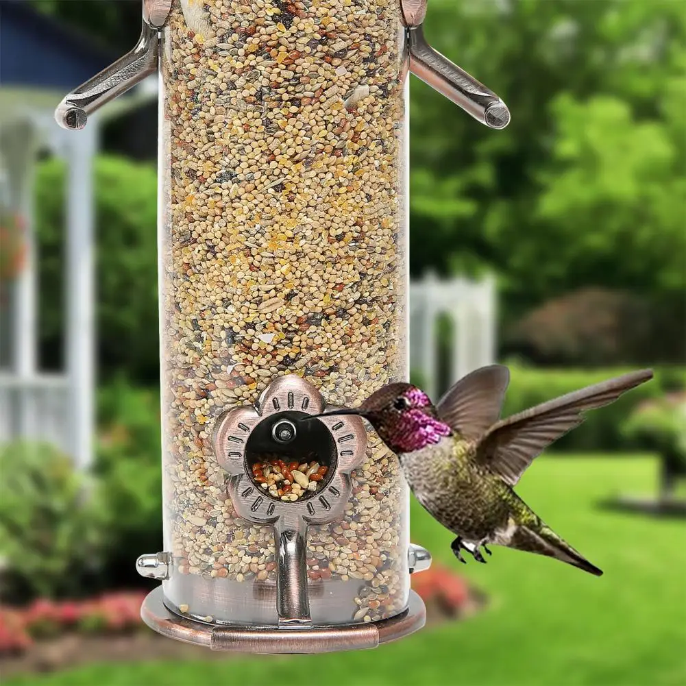 Garden Bird Feeder Capacity Weather-proof Metal Bird Feeder for Outdoor Yard Garden with Four Ports Visibility Waterproof Design