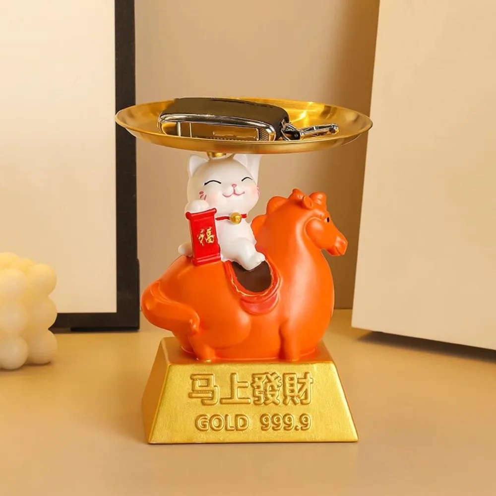 Ozdoby z koniem na rok, figurki konia z tacką, figurki szczęśliwego kota, dekoracyjne figurki konia zodiakalnego, urocze figurki konia do przechowywania, ozdoba.