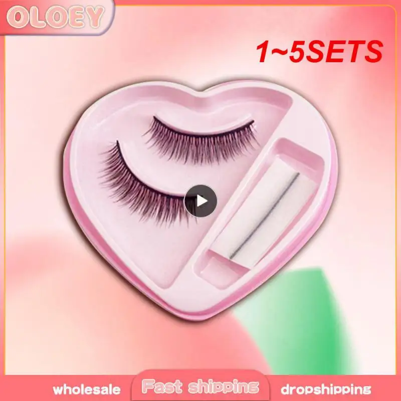 1~5SETS =1 Pair False Eyelashes+Adhesive Strips Set Naturally Long Thick Curling Self-adhesive False Eyelashes Kit Eyes Makeup