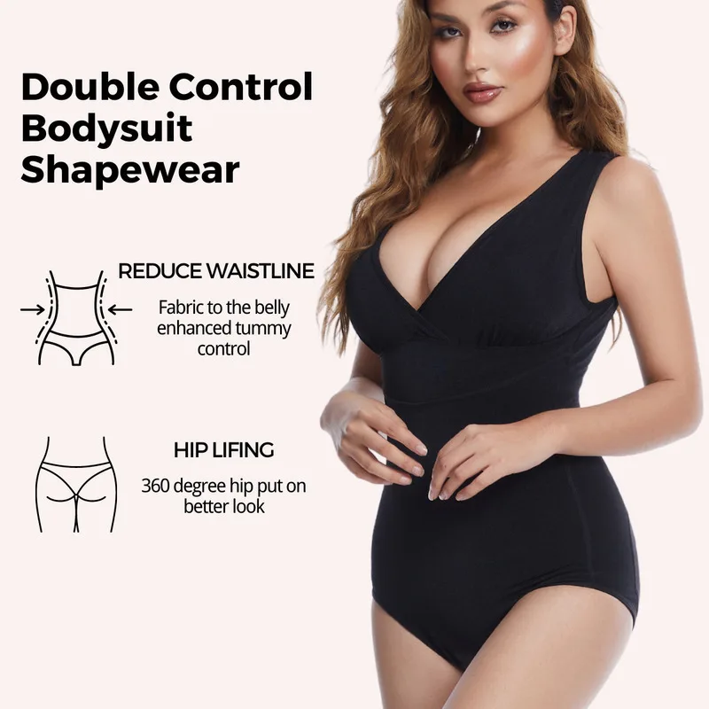 

Womens V-neck One Piece Bodysuit Adjustable Shoulder Strap Shapewear Seamless Knickers for Women Tummy Control Sculpting