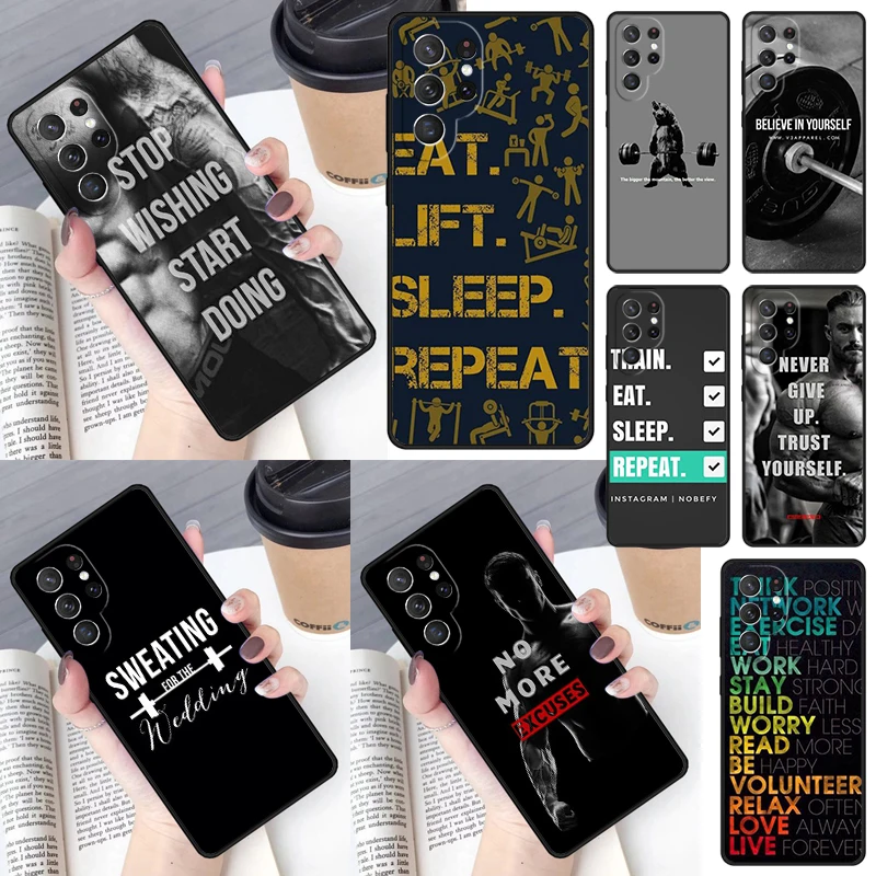 Gym Fitness Bodybuilding Phone Case for Samsung Galaxy S26 Ultra S25 S24 S23 S22 S21 S20 Note10 Plus FE Cover Luxury