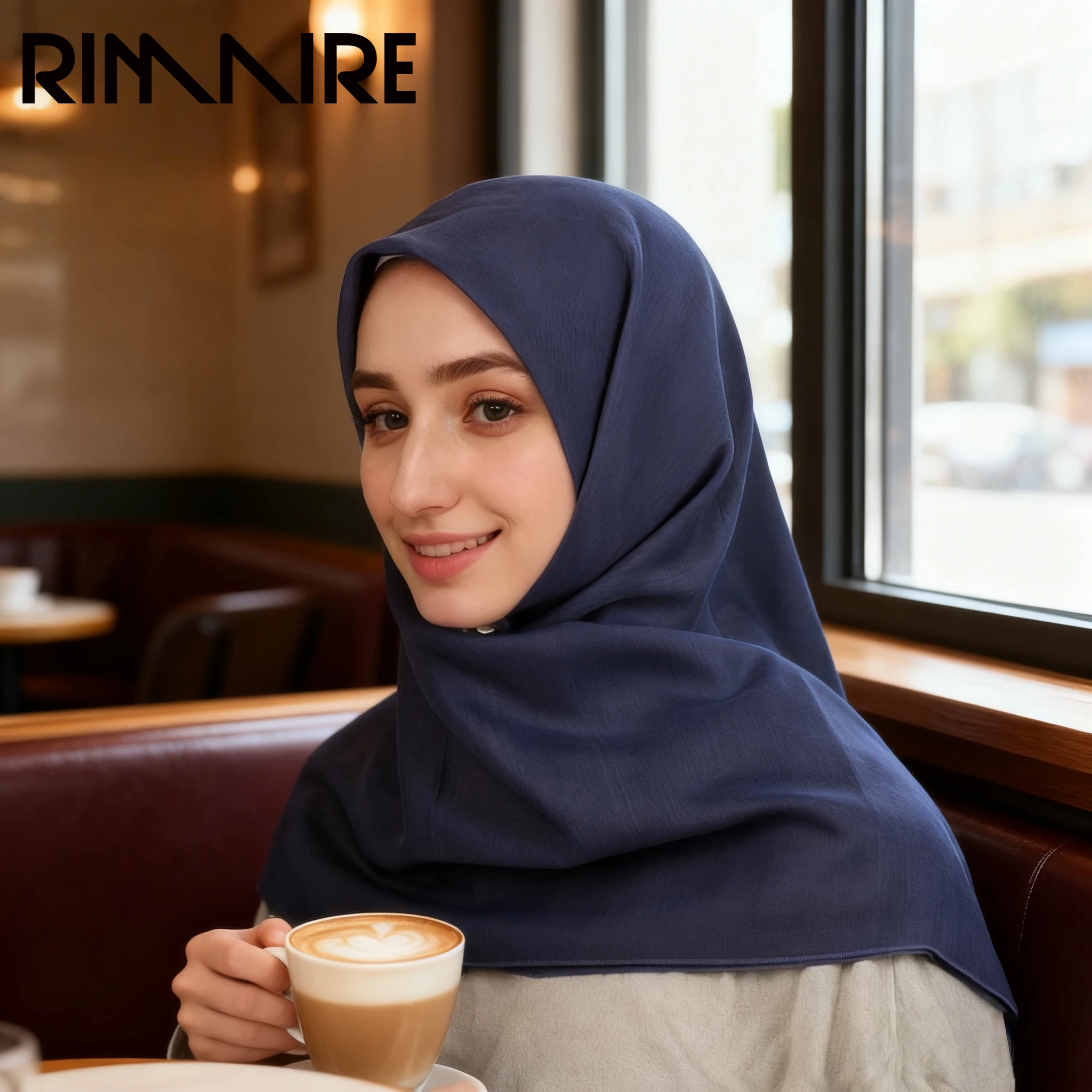 وشاح مربع من القطن والكتان بلون سادة من RIMAIRE مقاس 110 × 110 سم وشاح نسائي عصري متعدد الاستخدامات مناسب للتنقل اليومي #1