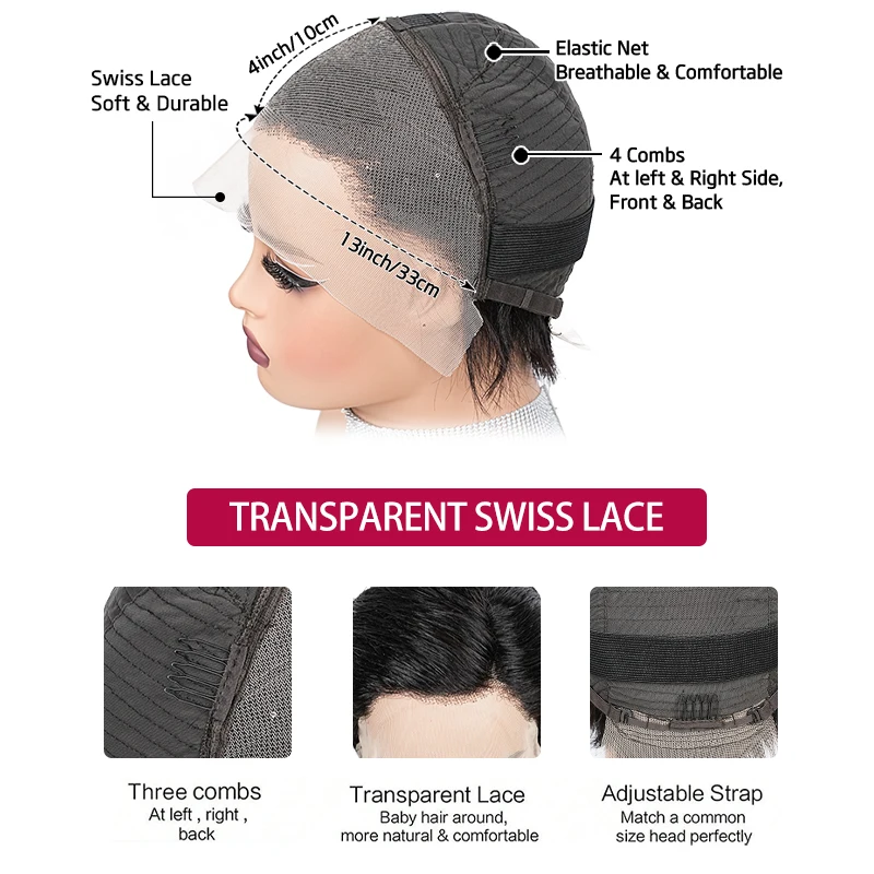 6 Inch 13X4 Kant Pruik Kwaliteit 100% Menselijk Haar Pixie Gemengde Kleur Pruiken Voor Zwarte Vrouwen Pre geplukt Braziliaanse Kant Frontale Pruik