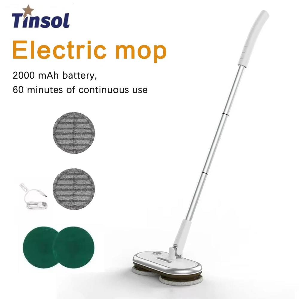 

Tinsol Rechargeable Spinning Electric Mop with Dual Mop Heads 2-in-1 Wet & Dry Floor Cleaner for Hardwood/Tile Floors