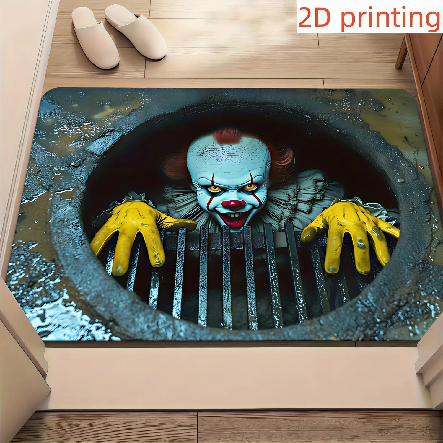 هالوين سجادة باب مخيف Pennywise مهرج سجادة باب الشعر الأحمر عدم الانزلاق دعم للاستخدام الداخلي/الخارجي فيلم الرعب ديكور الحفلات