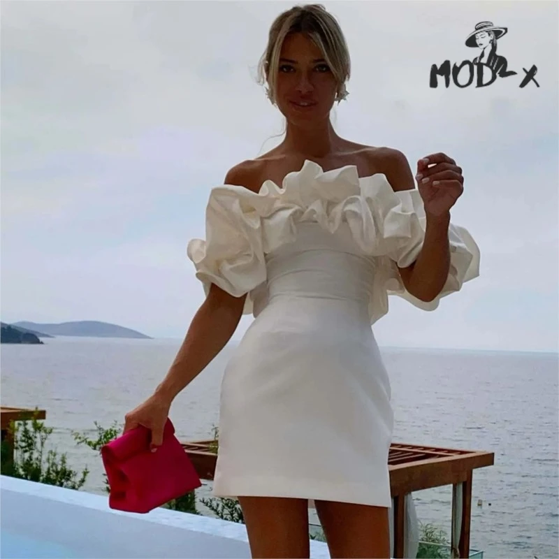 MODX Ruffled Sexy One-shoulder Dress Solid Color High-end Ethos Strapless Skirt Dress Dress Hot New 2024