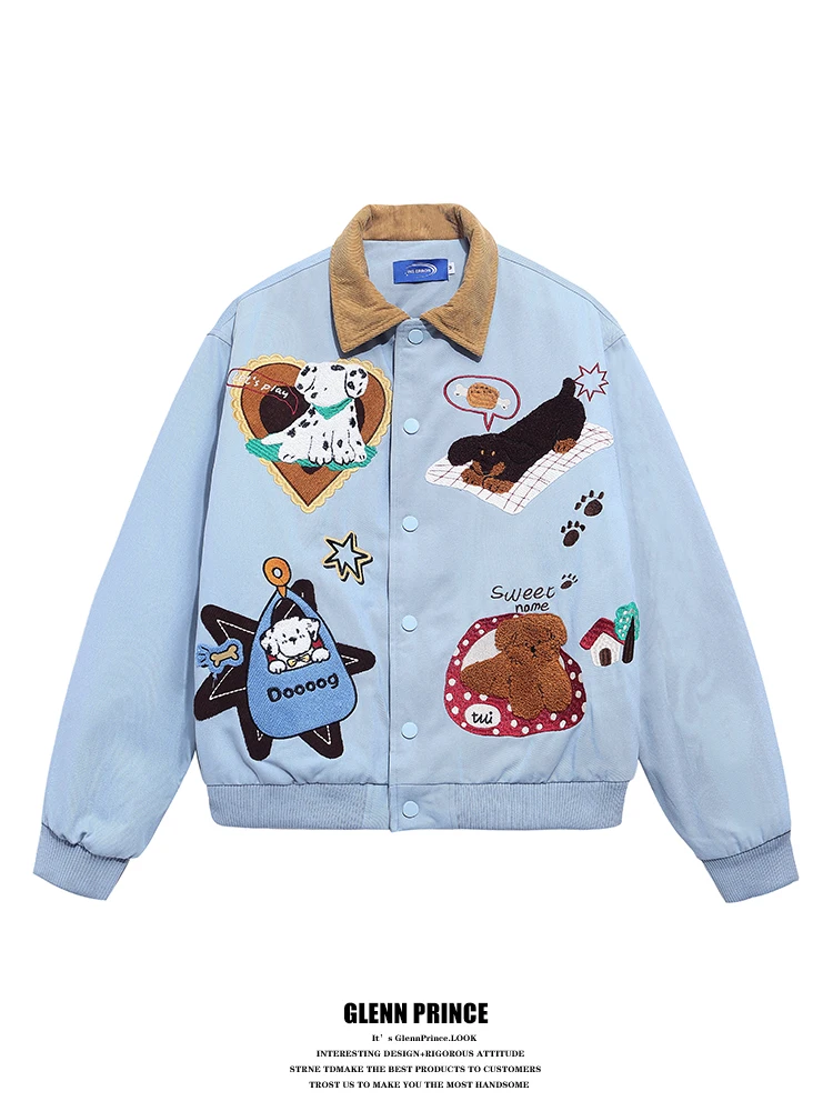 

GPstudio Американская ретро-куртка с плюшевым декором в виде собаки, мужская свободная утепленная хлопковая куртка для подростков, молодежная повседневная верхняя одежда с длинными рукавами