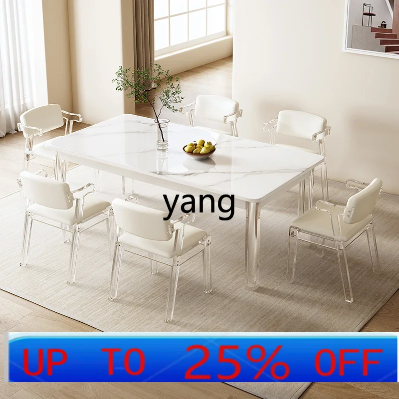 

LHH acrylic suspended rock slab dining table white solid wood transparent foot household dining table