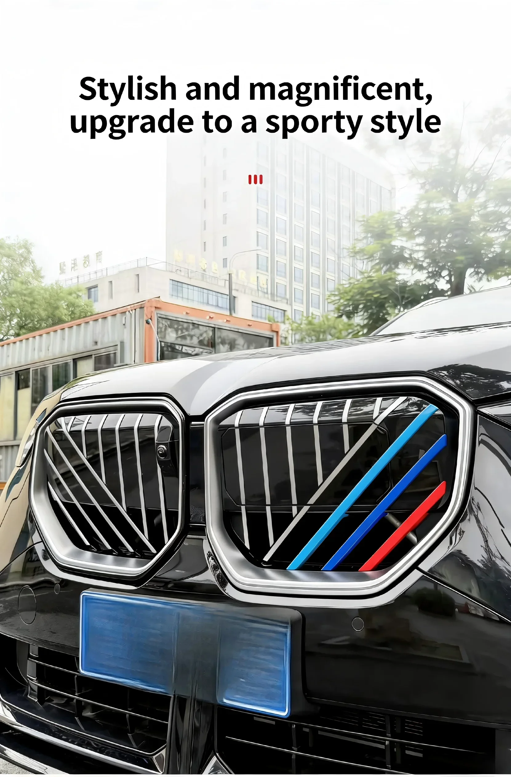 

Suitable for the 2025 BMW New X3 front grille trim with three-color strip clips, front fascia decorative strip,