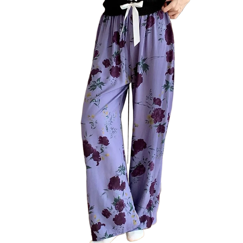 

Women's Summer Thin High-end 3D Three-dimensional Artificial Cotton Home Pants Casual Loose Cotton and Silk Pants Sleep Bottoms