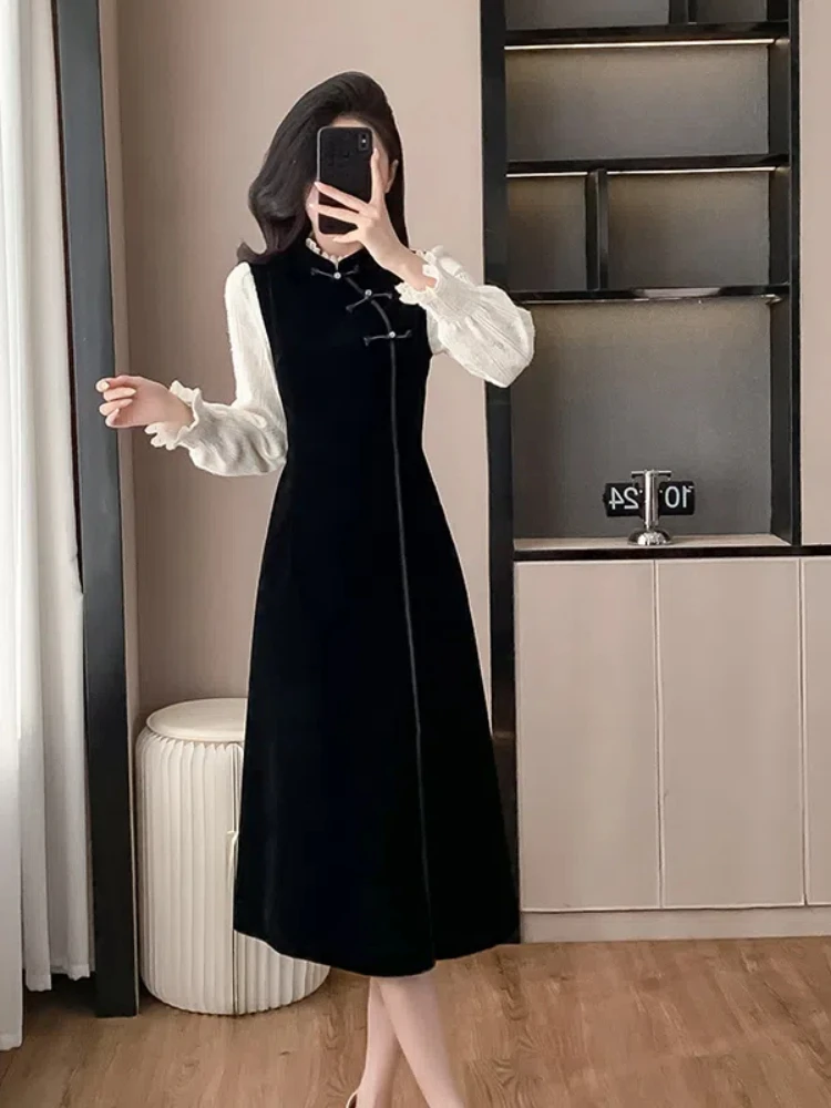 

Elegant Evening Vintage Bodycon Short Dress Autumn Winter Black Patchwork Long Sleeve Dress 2024 Elegant Luxury Party Dress