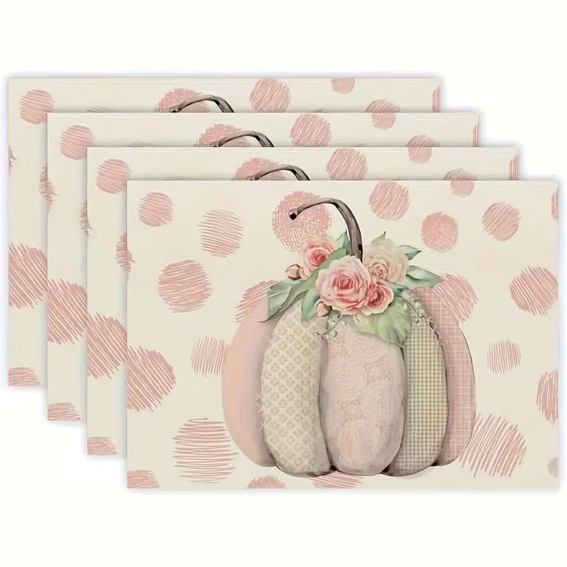 Pink Patchwork Pumpkin Rose Placemats Vintage Floral Polka Dot Table Mats Shabby Chic Fall Decor Placemat for Dining Table