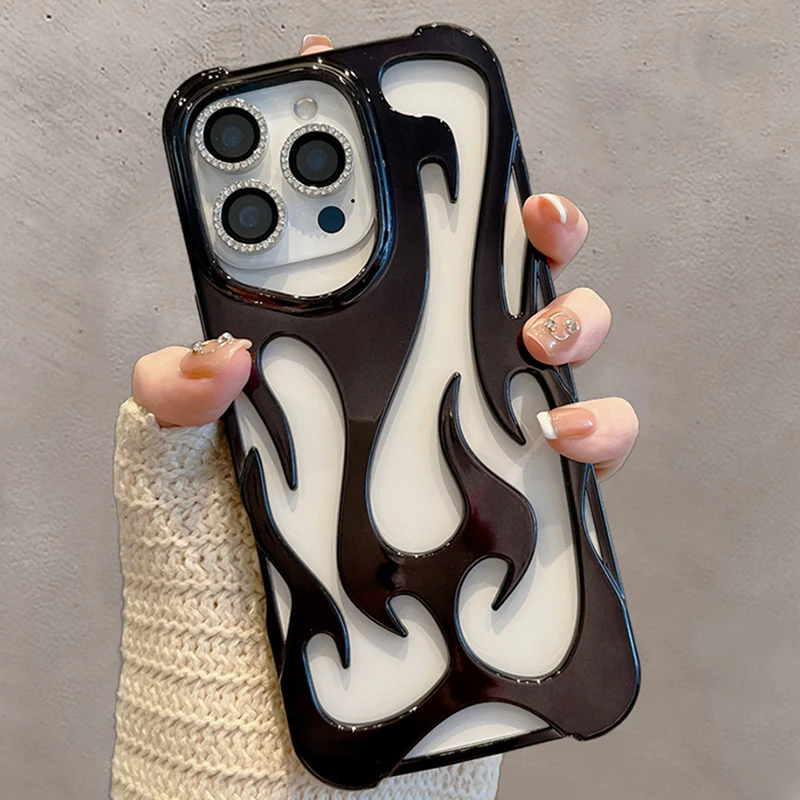 Ins Fashion Hollowed Flame Pattern Phone Case For iPhone 16 Pro Max 17 Air 15 13 12 11 14 Plus Slim Heat Dissipation Back Cover